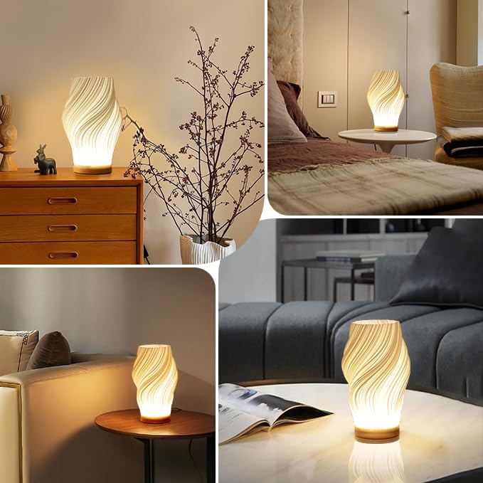 Warme LED Tafellamp met Dimbare Functie & Elegant Golfdesign