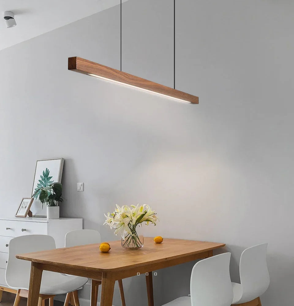 Hanglamp Hout LED Lineair Dimbaar 80cm 120cm 150cm Eettafel Keuken Woonkamer | Sansoti