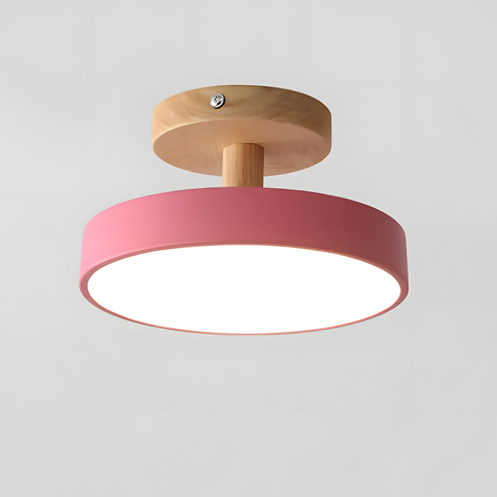 Scandinavische Plafondlamp met Houten Basis & Zacht Pastel Design