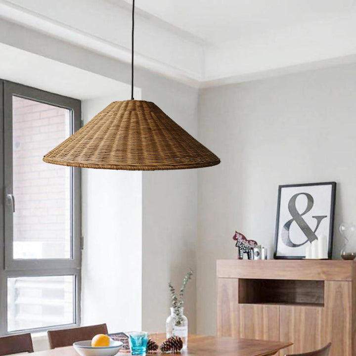 Retro Handgeweven Kegelvormige Rattan Hanglamp