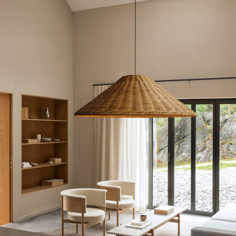 Retro Handgeweven Kegelvormige Rattan Hanglamp