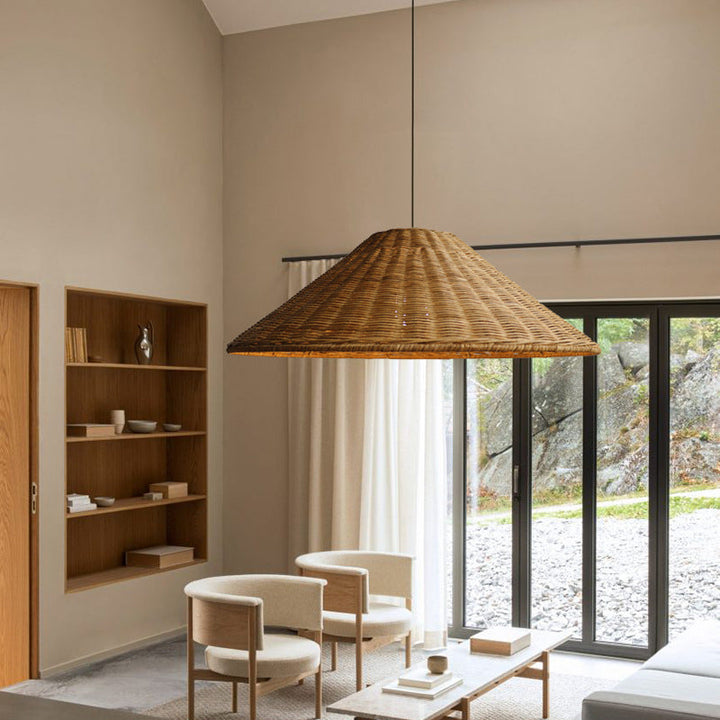 Retro Handgeweven Kegelvormige Rattan Hanglamp