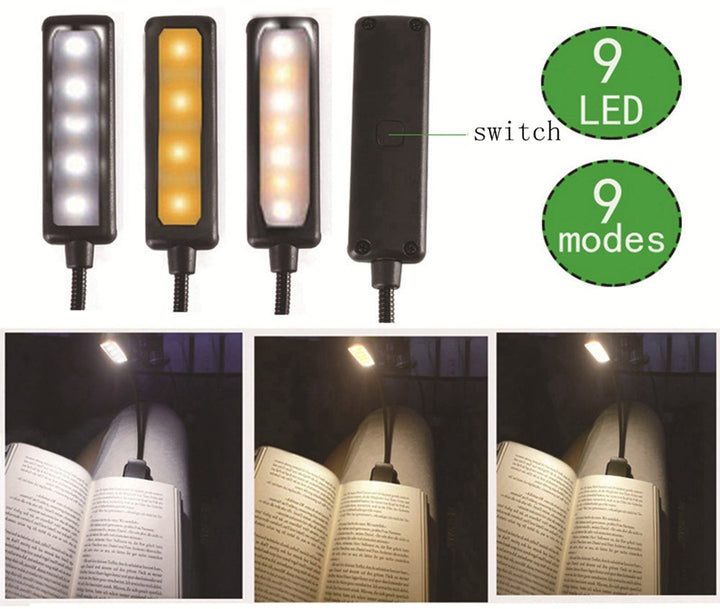 USB oplaadbare LED leeslamp met klemlamp en dimfuncties