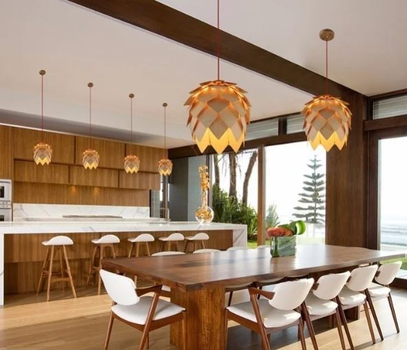 Eikenhouten Hanglamp met Verstelbare Kabel en Natuurlijk Design