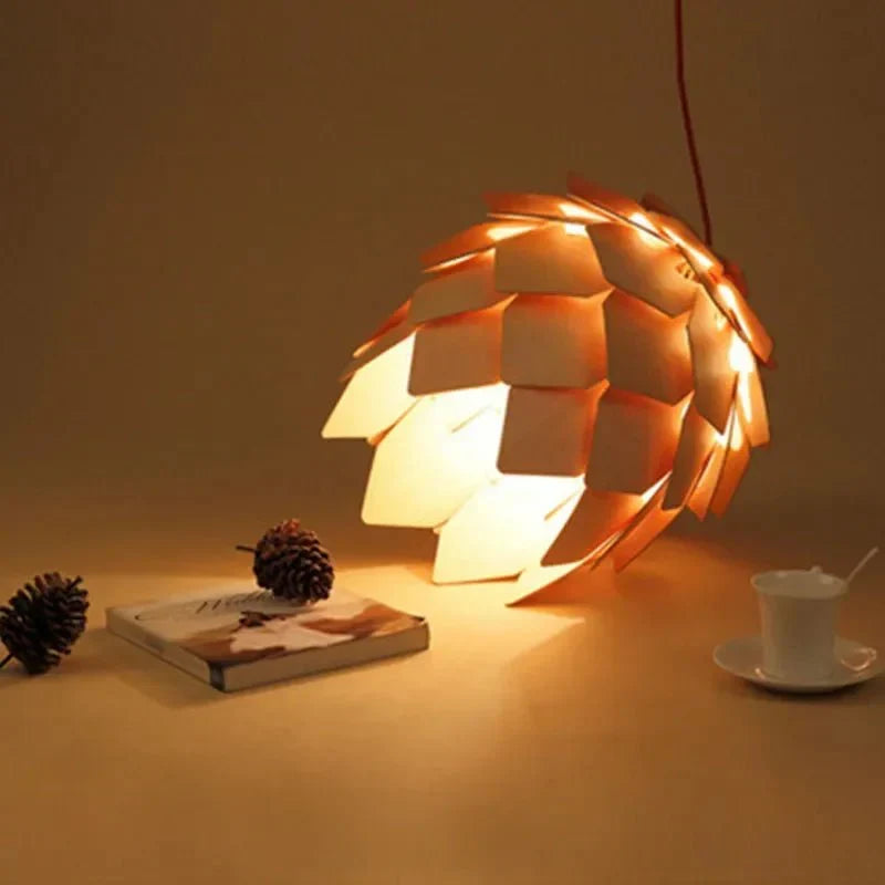 Eikenhouten Hanglamp met Verstelbare Kabel en Natuurlijk Design