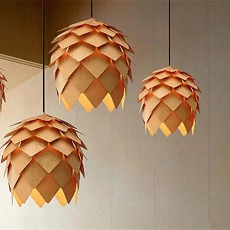 Eikenhouten Hanglamp met Verstelbare Kabel en Natuurlijk Design