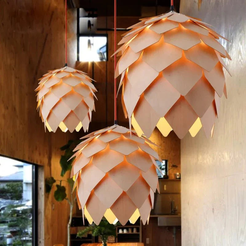 Eikenhouten Hanglamp met Verstelbare Kabel en Natuurlijk Design