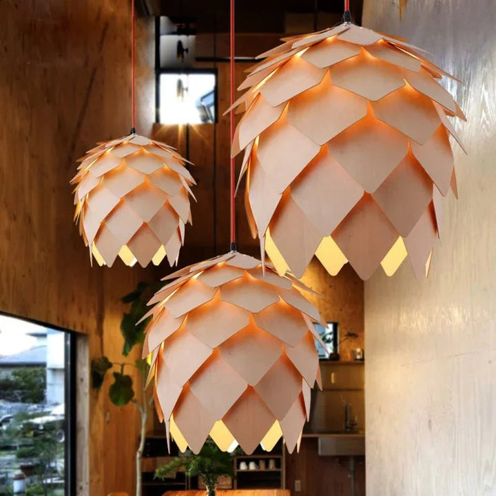 Eikenhouten Hanglamp met Verstelbare Kabel en Natuurlijk Design