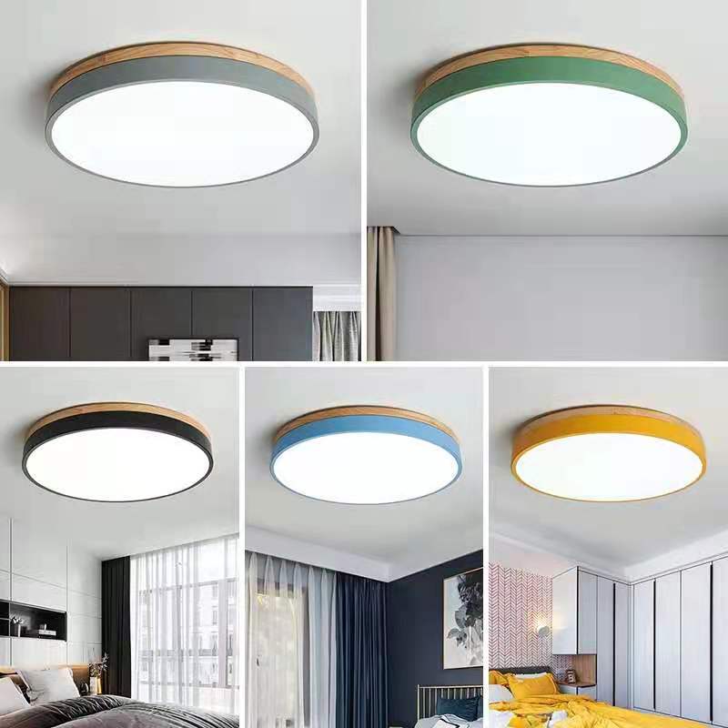 Houten Ronde LED Plafondlamp in Scandinavische Stijl