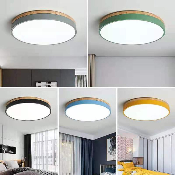 Houten Ronde LED Plafondlamp in Scandinavische Stijl