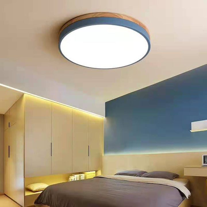 Houten Ronde LED Plafondlamp in Scandinavische Stijl