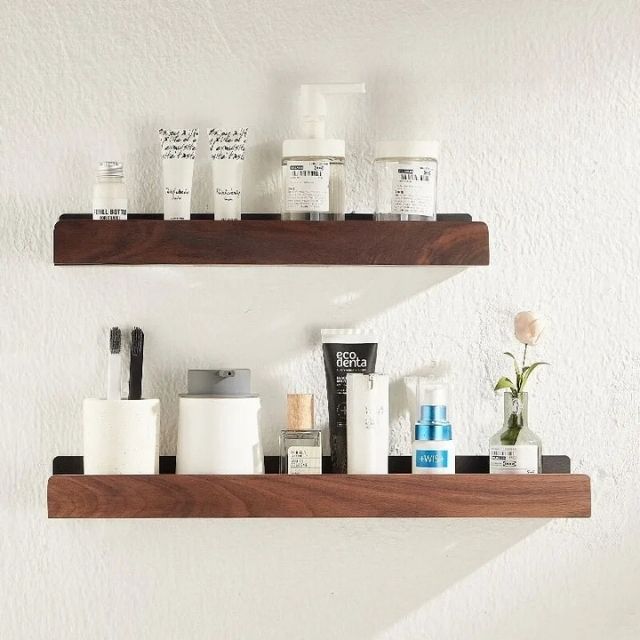 Massief Houten Wandplank – Zelfklevend, Vochtbestendig & Perfect voor Badkamer