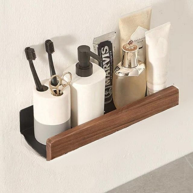 Massief Houten Wandplank – Zelfklevend, Vochtbestendig & Perfect voor Badkamer