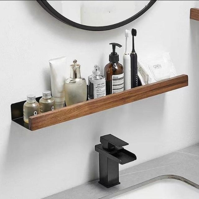 Massief Houten Wandplank – Zelfklevend, Vochtbestendig & Perfect voor Badkamer