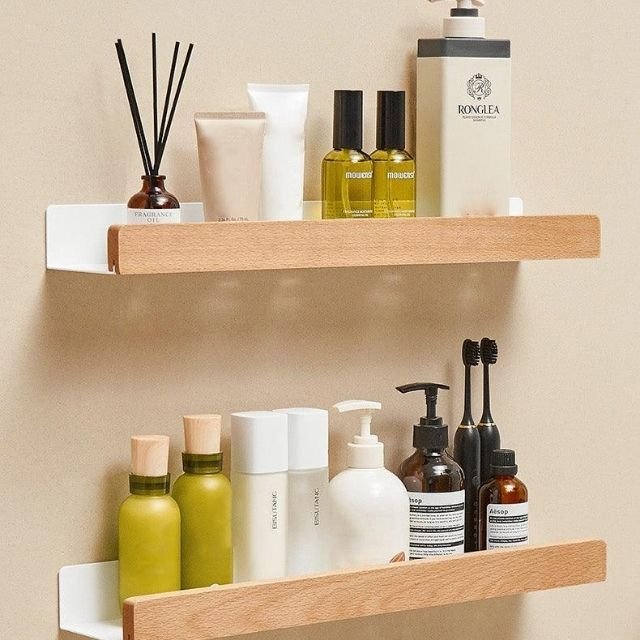 Massief Houten Wandplank – Zelfklevend, Vochtbestendig & Perfect voor Badkamer