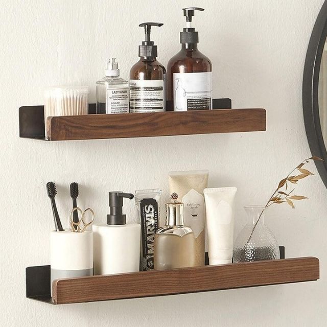 Massief Houten Wandplank – Zelfklevend, Vochtbestendig & Perfect voor Badkamer